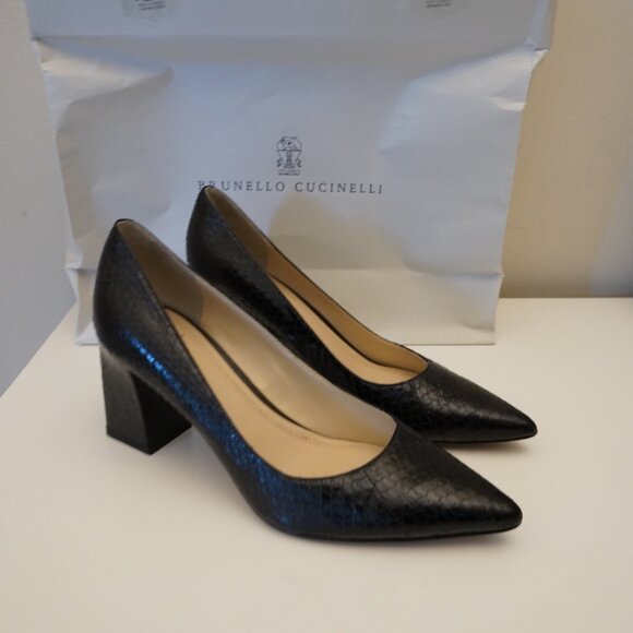 Marc Fisher Black Zala Snake Embossed Pumps Size 7 1/2 - Picture 3 of 7